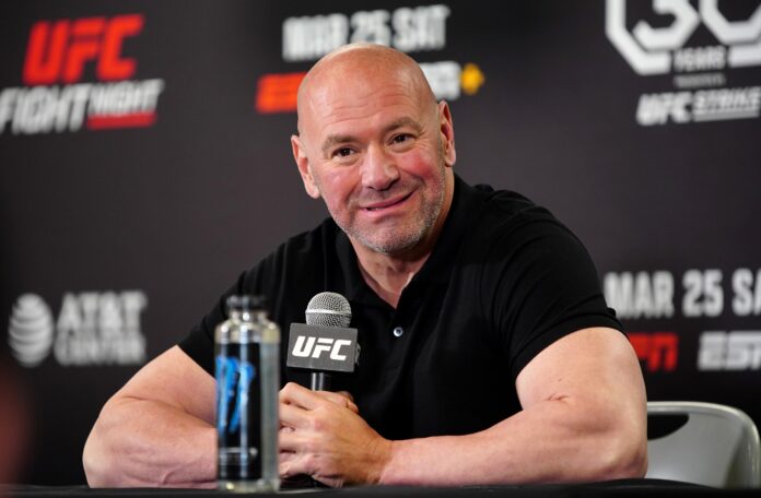 Dana White at a press conference after UFC Fight Night at AT&T Center.