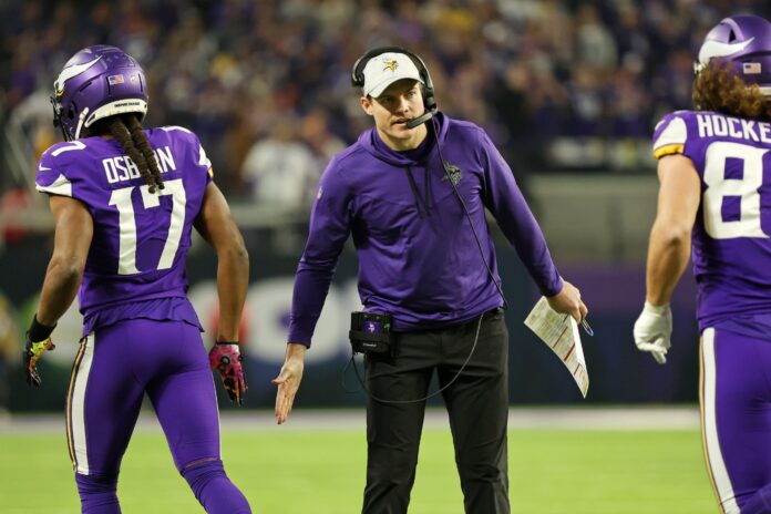 Minnesota Vikings head coach Kevin O'Connell on the sidelines.