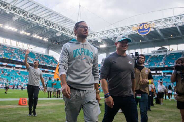 Miami Dolphins head coach Mike McDaniel walks off the field after a victory over the Houston Texans.