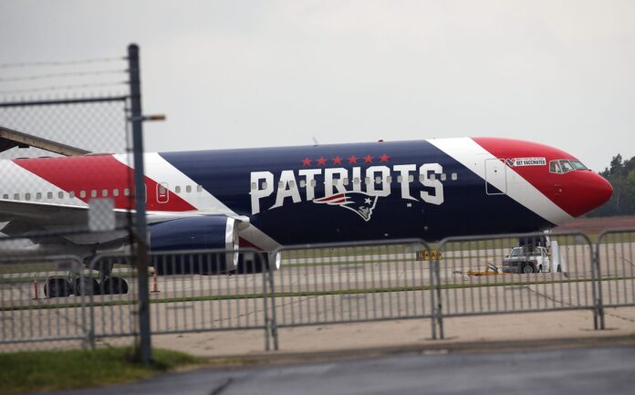 The New England Patriots plane arrived at the Pease Air National Guard Base.