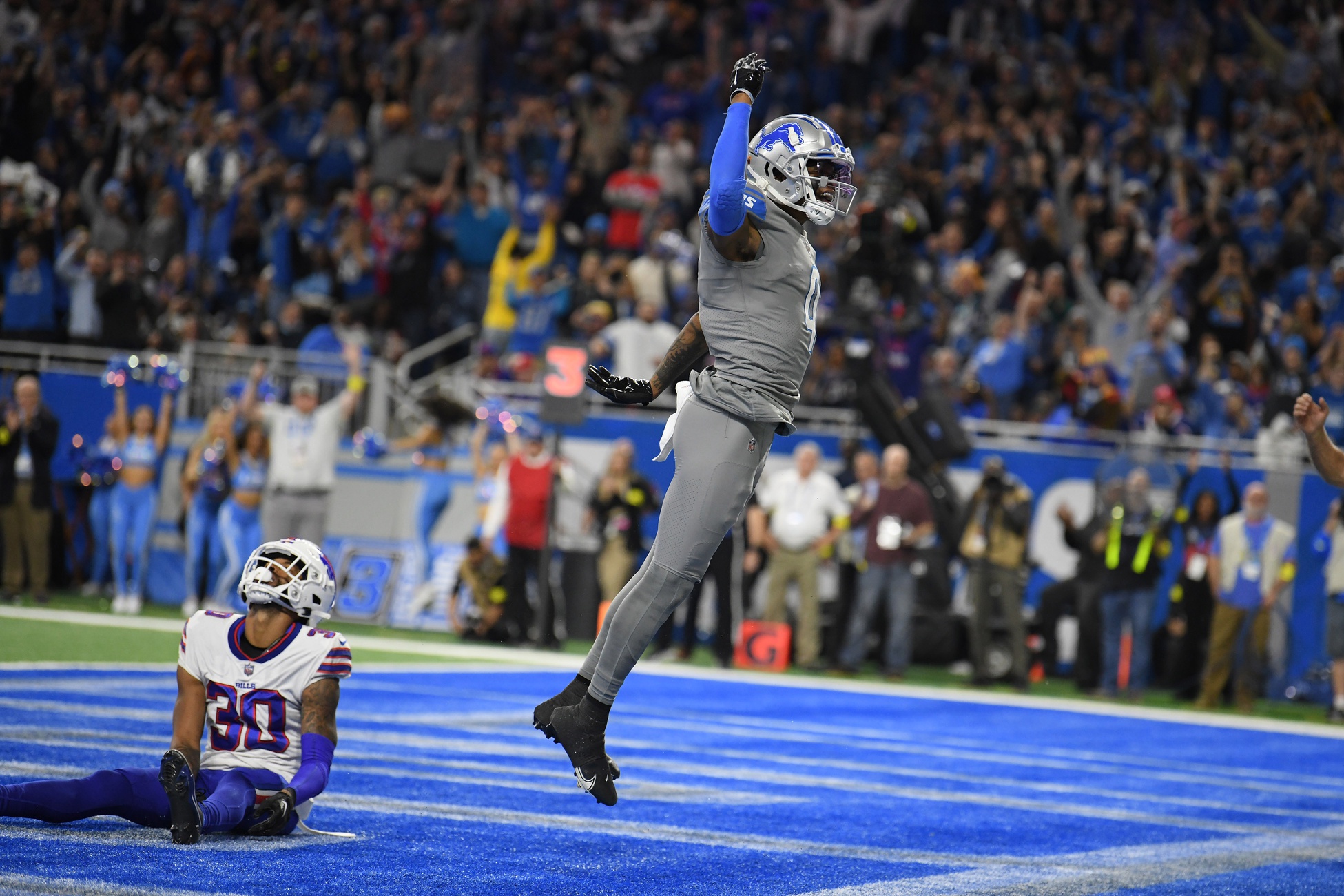 Detroit Lions wide receiver DJ Chark (4) catches a 1-yard pass for a  touchdown during the second half of an NFL football game against the  Buffalo Bills, Thursday, Nov. 24, 2022, in