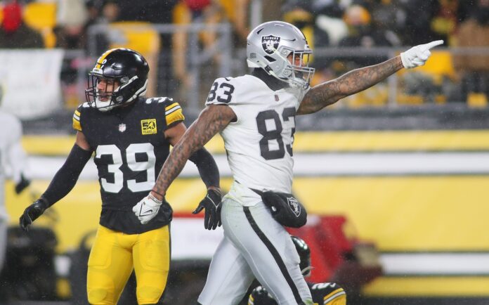 Las Vegas Raiders tight end Darren Waller leaves the field after