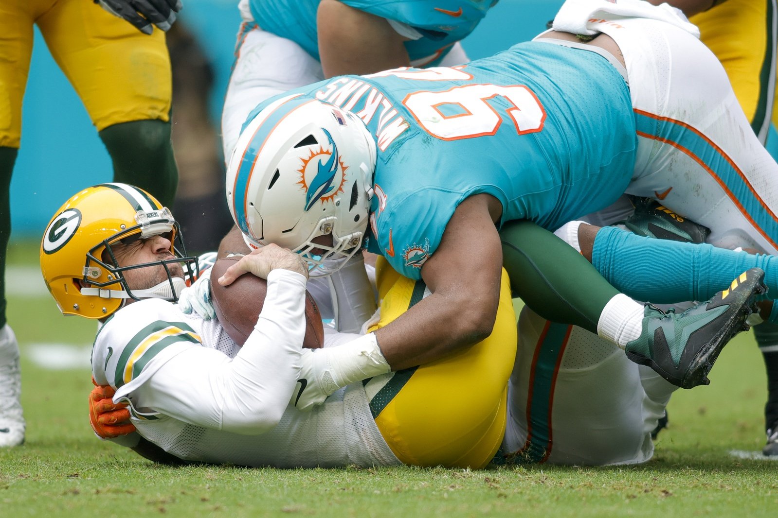 Miami Dolphins defensive end Christian Wilkins (94) celebrates a