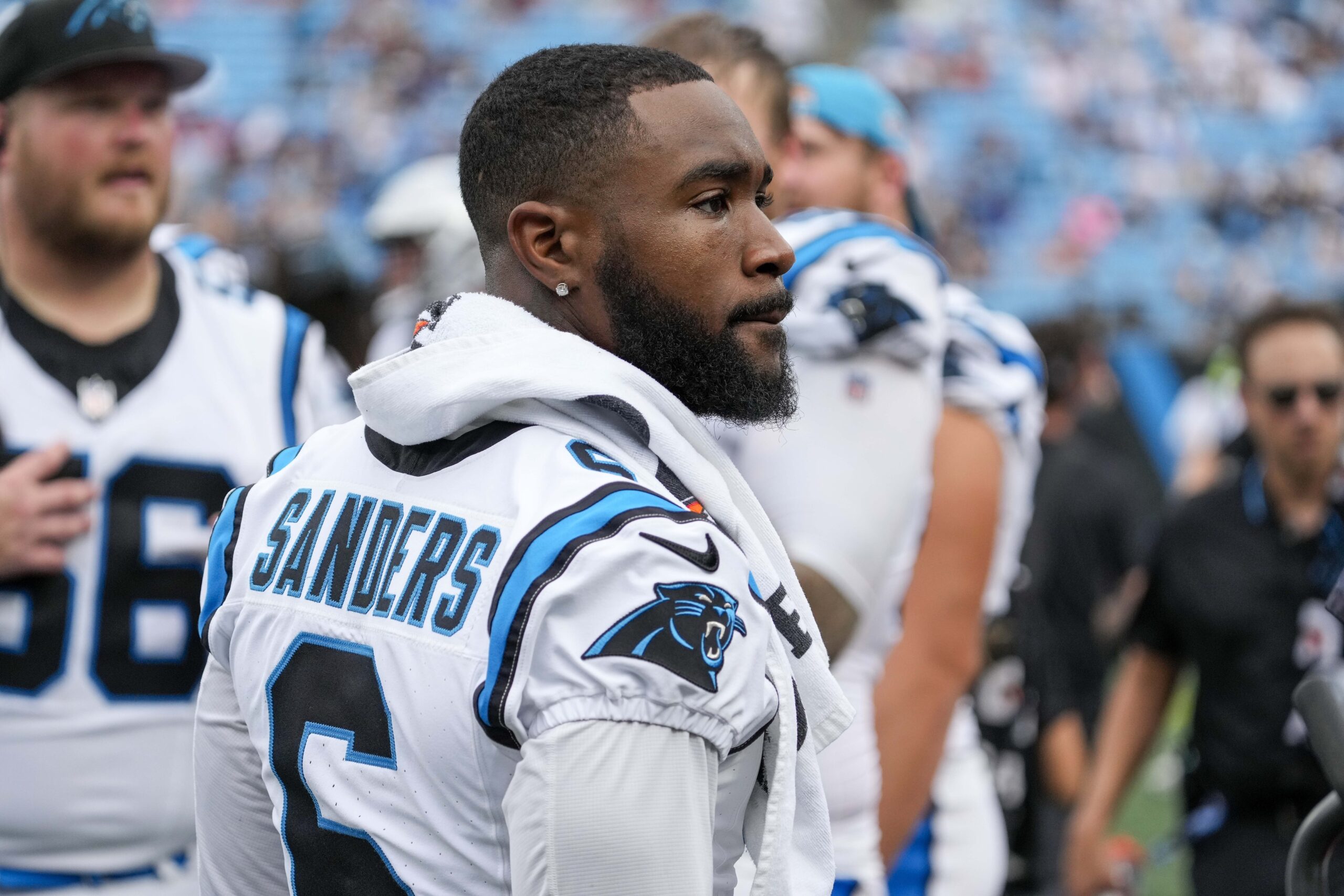 Carolina Panthers running back Miles Sanders (6) during the second half against the New York Jets at Bank of America Stadium.