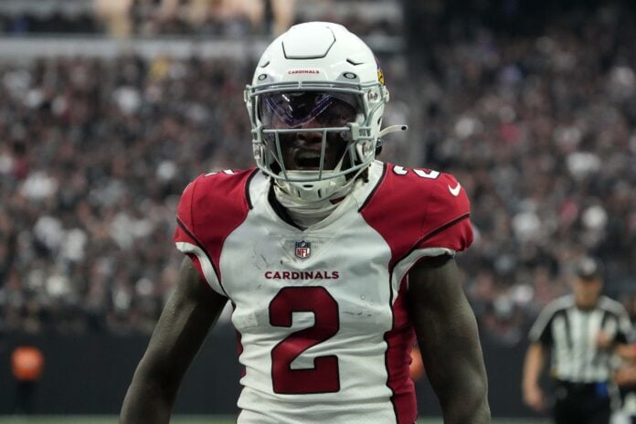 Wide receiver Marquise Brown of the Arizona Cardinals lines up