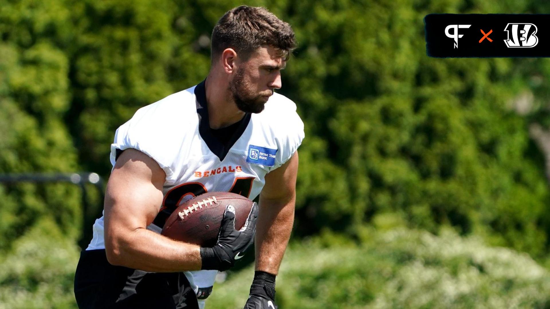 Mitchell Wilcox of the Cincinnati Bengals looks on during training