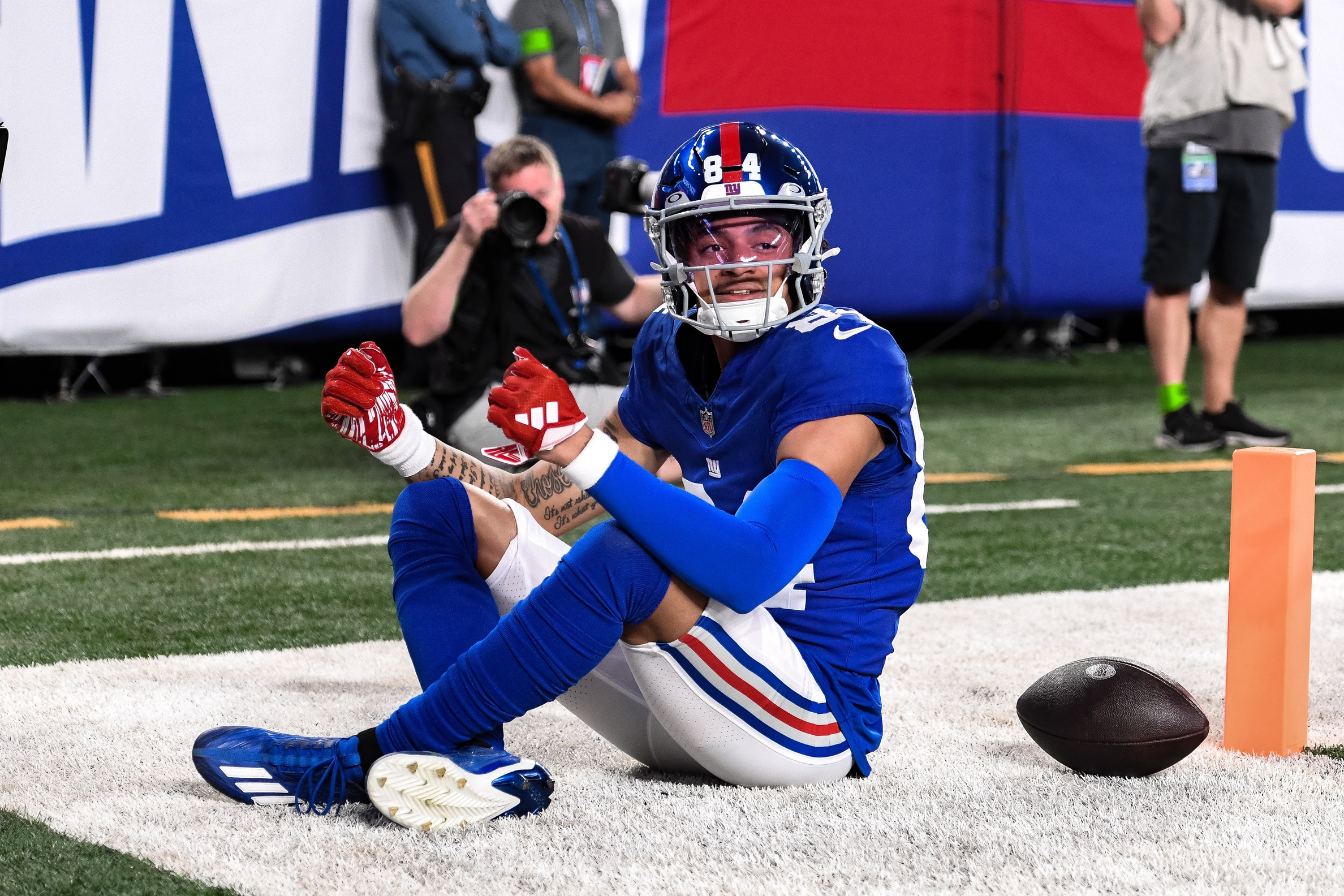 Jalin Hyatt of the New York Giants during training camp at the