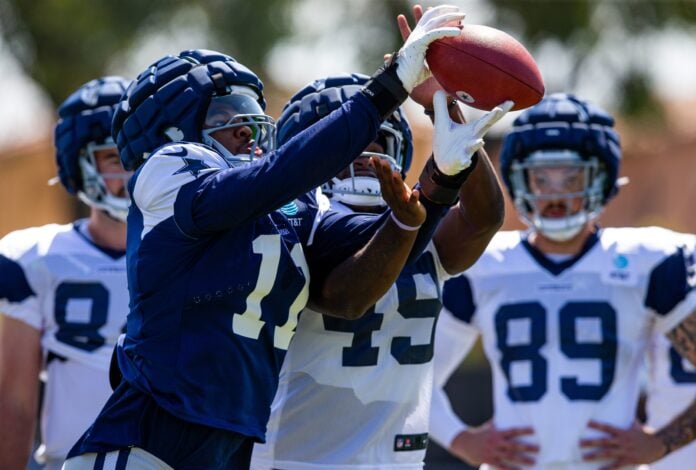 Dallas Cowboys linebacker Micah Parsons (11) is tackled by Los