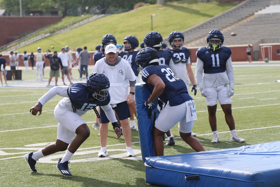 Georgia Southern Eagles linebacker Khadry Jackson takes it to the house for  pick-six via tipped pass