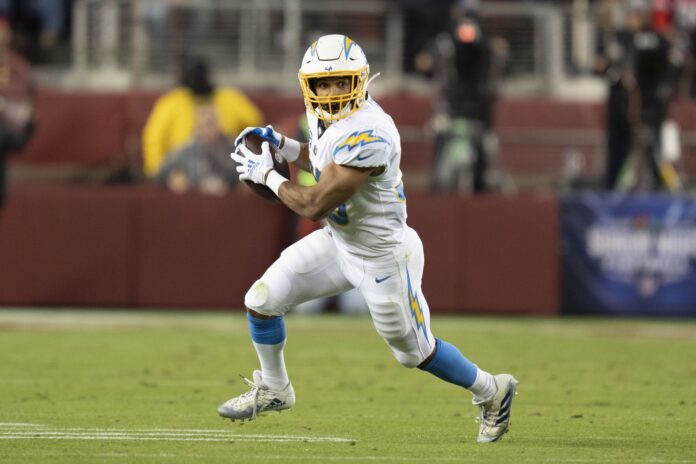 Los Angeles Chargers RB Austin Ekeler (30) runs with the ball against the San Francisco 49ers.