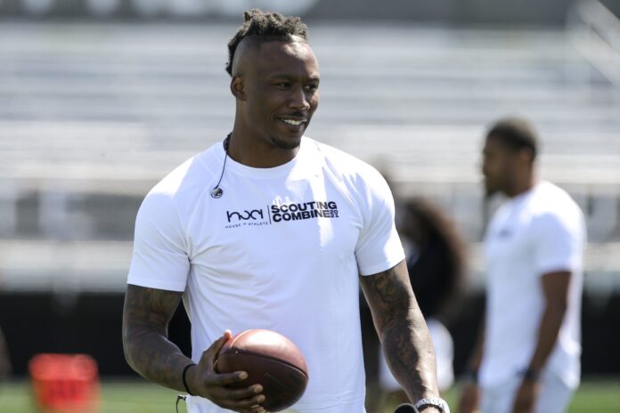 Brandon Marshall, Chief Executive Officer and founder of House of Athlete attends the House of Athlete Scouting Combine for athletes preparing to enter the 2021 NFL draft at Inter Miami Stadium.