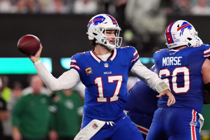 Josh Allen threw for 236 yards against the Jets on Monday night, but also had three interceptions and a costly lost fumble.