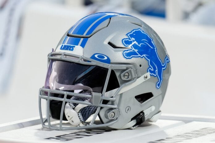 Detroit Lions helmet before the game between the Carolina Panthers and the Detroit Lions at Bank of America Stadium.