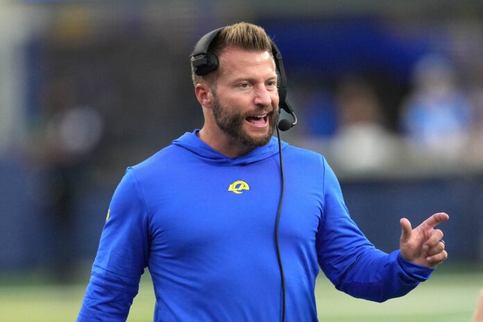 Los Angeles Rams head coach Sean McVay on the sidelines during a game.