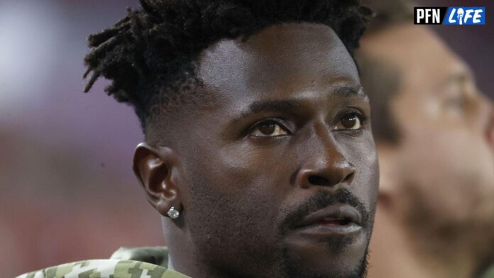 Antonio Brown of the Tampa Bay Buccaneers reacts during the first