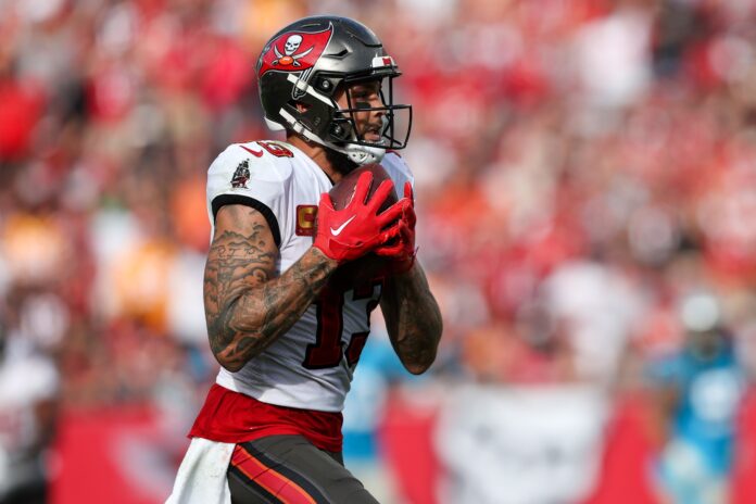 Tampa Bay Buccaneers WR Mike Evans (13) catches a touchdown pass.