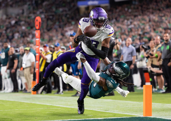 Vikings wide receiver Justin Jefferson will challenge the Eagles defense