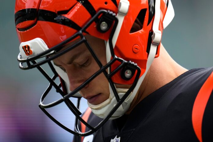 Joe Burrow (9) takes the field for warm ups prior to a Week 2 NFL football game between the Baltimore Ravens and the Cincinnati Bengals.