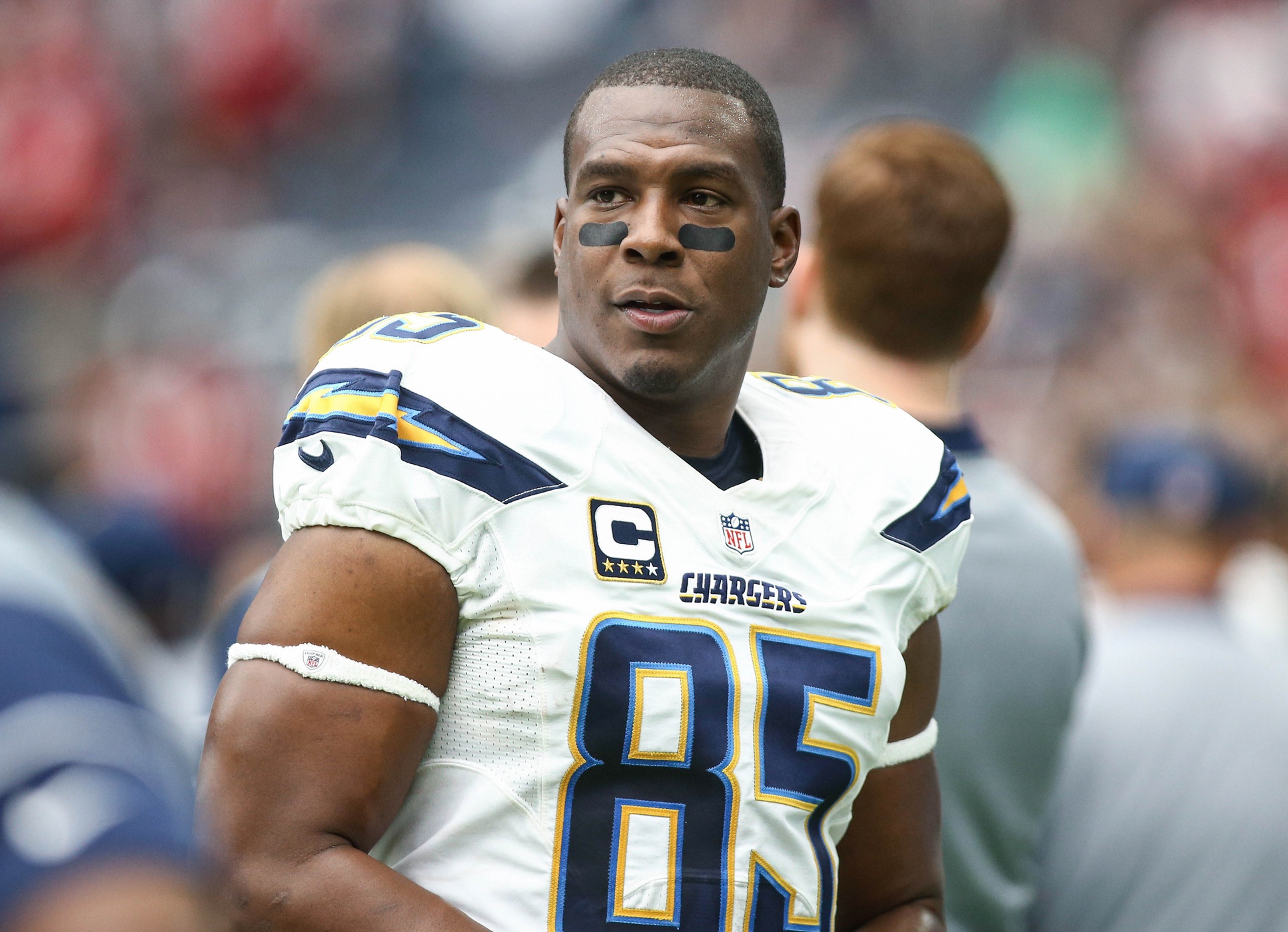 Antonio Gates (85) on the sideline during the game against the Houston Texans at NRG Stadium.
