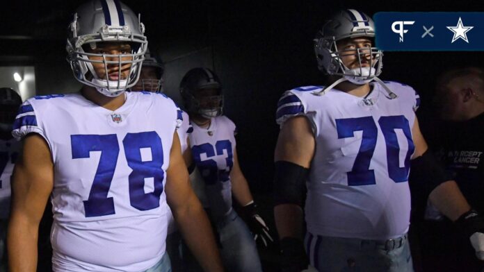 Dallas Cowboys offensive tackle Terence Steele (78) and guard Zack Martin (70) in the tunnel against the Philadelphia Eagles at Lincoln Financial Field.