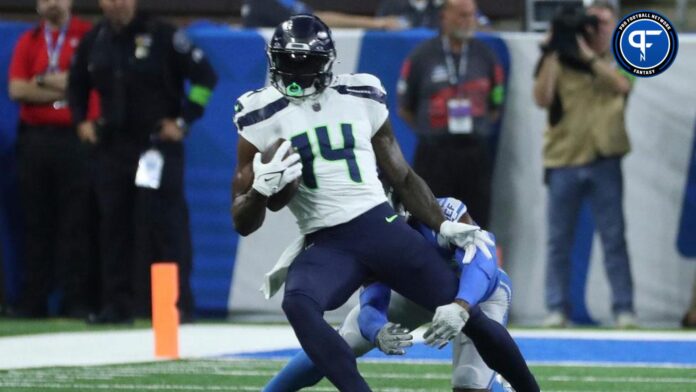 Seattle Seahawks wide receiver DK Metcalf (14) lines up against the Buffalo  Bills during the first