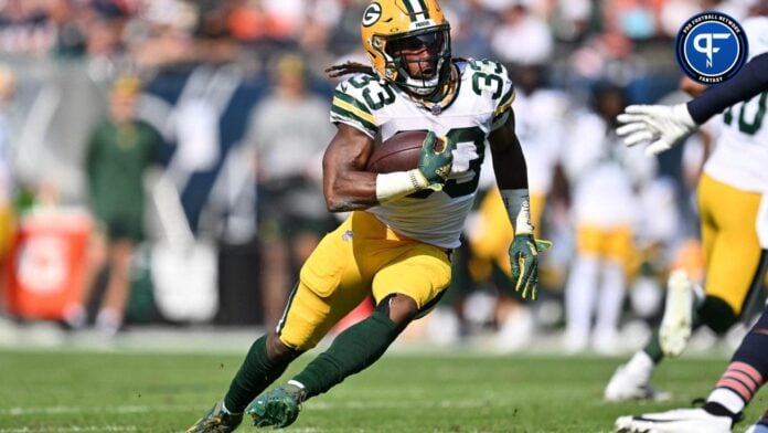 Aaron Jones of the Green Bay Packers runs with the ball in the