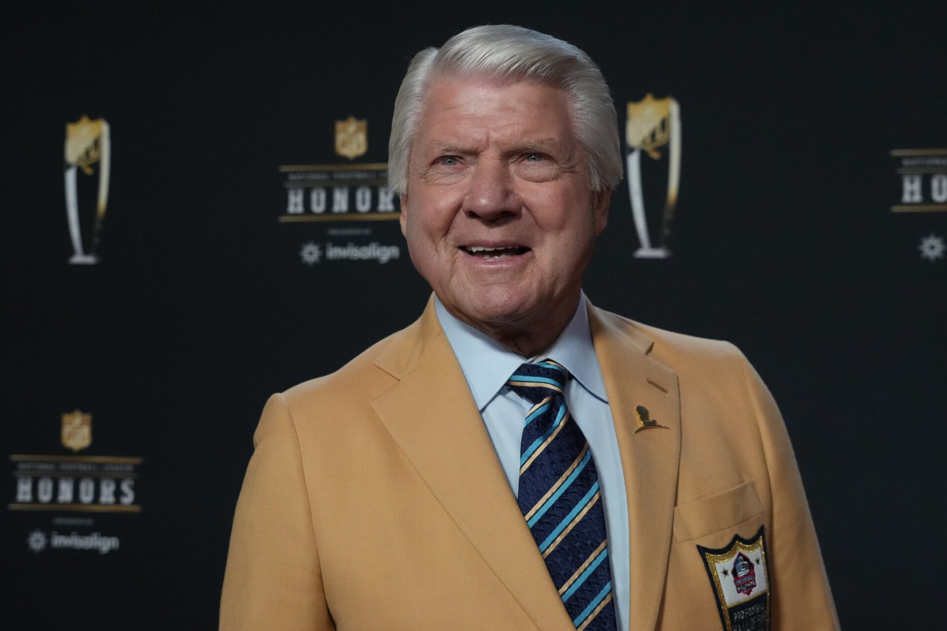 Former football coach Jimmy Johnson poses for a photo on the red carpet before the NFL Honors award show at Symphony Hall.