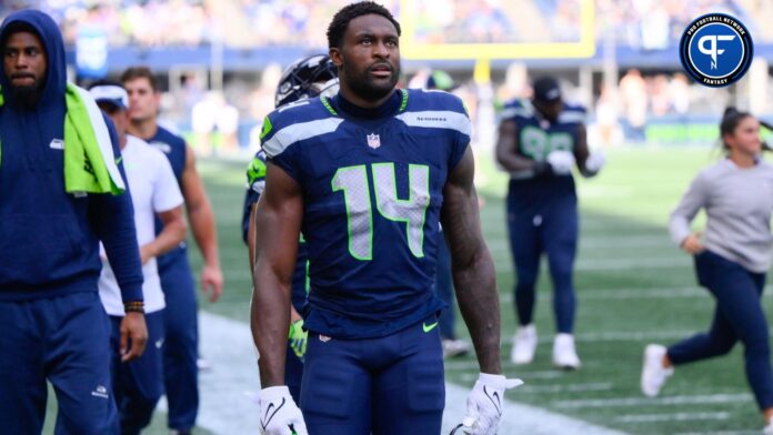 Seattle Seahawks wide receiver DK Metcalf (14) holds a football