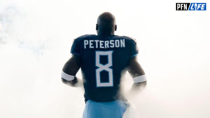 Tennessee Titans running back Adrian Peterson (8) heads onto the field to face the Saints at Nissan Stadium Sunday, Nov. 14, 2021 in Nashville, Tenn.