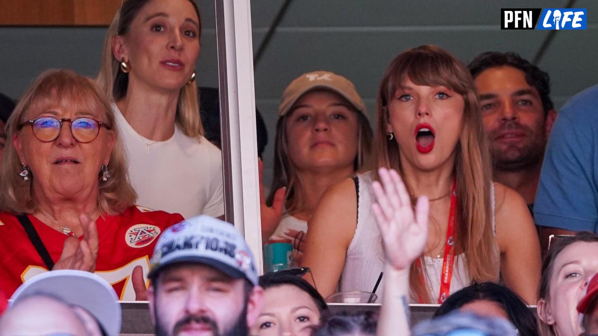 Taylor Swift reacts at the Kansas City Chiefs game against the Chicago Bears.