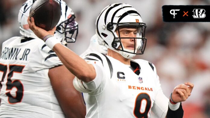 Joe Burrow (9) throws in the fourth quarter during a Week 3 NFL football game between the Los Angeles Rams and the Cincinnati Bengals at Paycor Stadium.