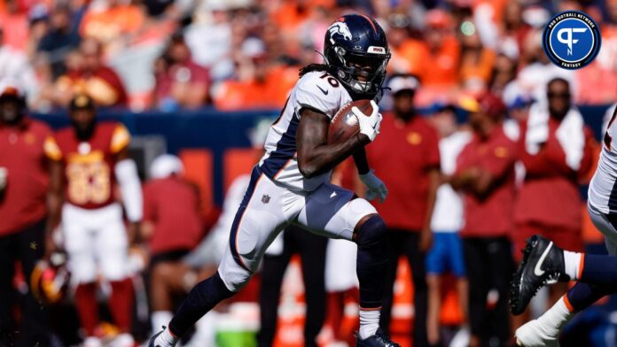 Denver Broncos wide receiver Jerry Jeudy (10) runs the ball on a reception in the second quarter against the Washington Commanders at Empower Field at Mile High.