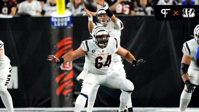 Ted Karras (64) blocks in the third quarter during a Week 3 NFL football game between the Los Angeles Rams and the Cincinnati Bengals.