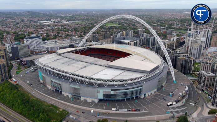 An aerial view of Wembley Stadium, the site of the 2023 NFL International Series game between the Atlanta Falcons and the Jacksonville Jaguars.