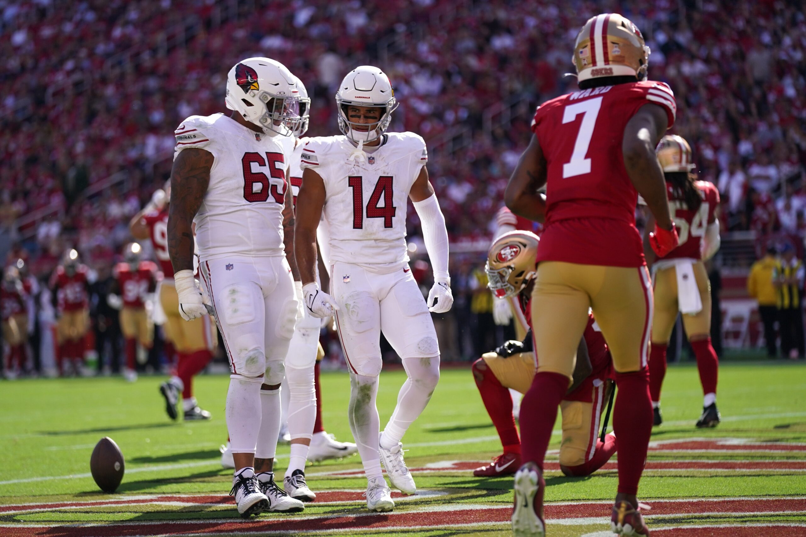 Arizona Cardinals wide receivers Michael WIlson (14) and Rondale