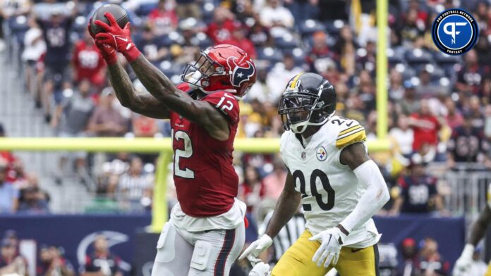 Houston Texans WR Nico Collins (12) catches a pass against the Pittsburgh Steelers.