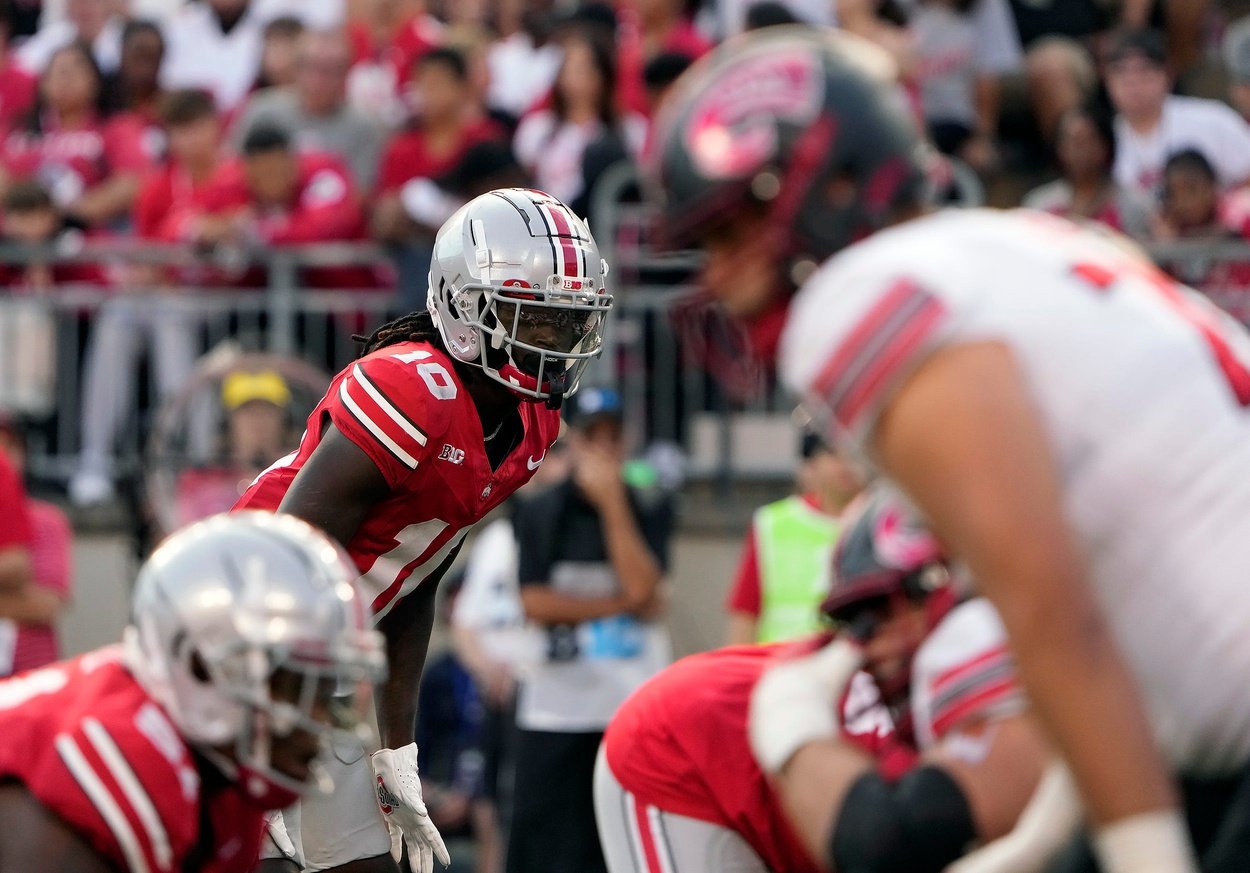 Ohio State wide receiver Denzel Burke lines up against Western Kentucky.
