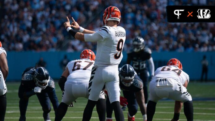 Cincinnati Bengals quarterback Joe Burrow (9) talks to wide