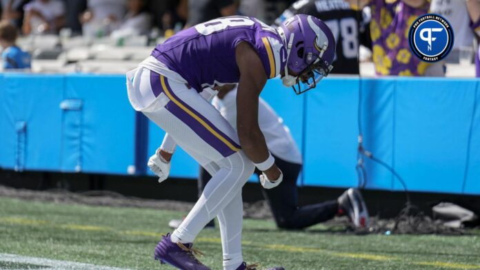 NFC wide receiver Justin Jefferson of the Minnesota Vikings (18) runs a  route against the AFC