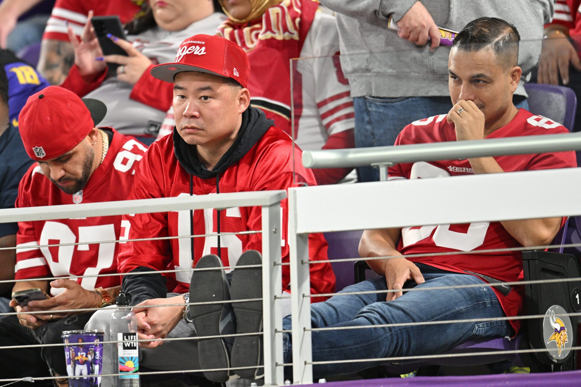 San Francisco 49ers fans react after the game against the Minnesota Vikings at U.S. Bank Stadium.