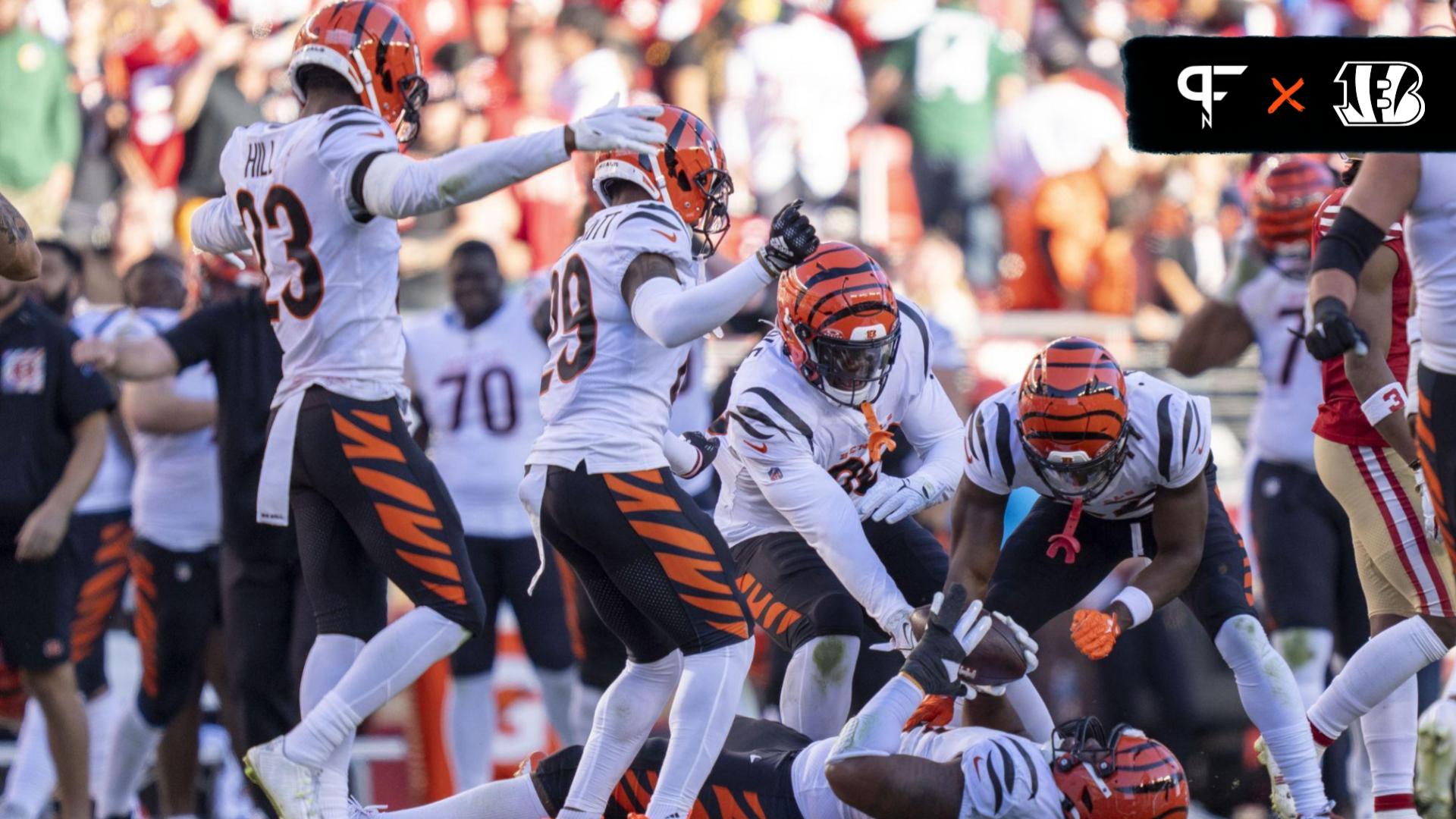 Cincinnati Bengals defensive tackle BJ Hill (92) celebrates after recovering a fumble by the San Francisco 49ers during the fourth quarter at Levi's Stadium.