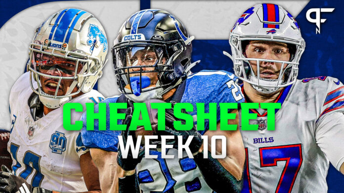 Kyle Soppe's Week 10 Fantasy Football Cheat Sheet: Outlooks for David  Montgomery, Jonathan Taylor, Rhamondre Stevenson, Aaron Jones, and More