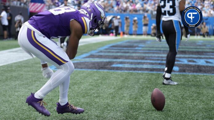 Justin Jefferson of the Minnesota Vikings celebrates after a