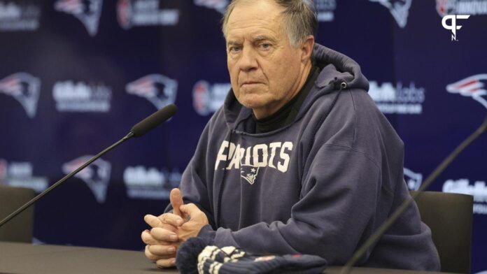 New England Patriots head coach Bill Belichick speaks to the media before an NFL International Series practice at the Deutcher Fussball-Bund facility.