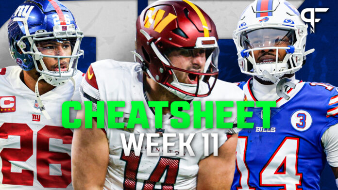 Kyle Soppe's Week 11 Fantasy Football Cheat Sheet: Outlooks for Sam Howell, Saquon Barkley, Stefon Diggs, and Others