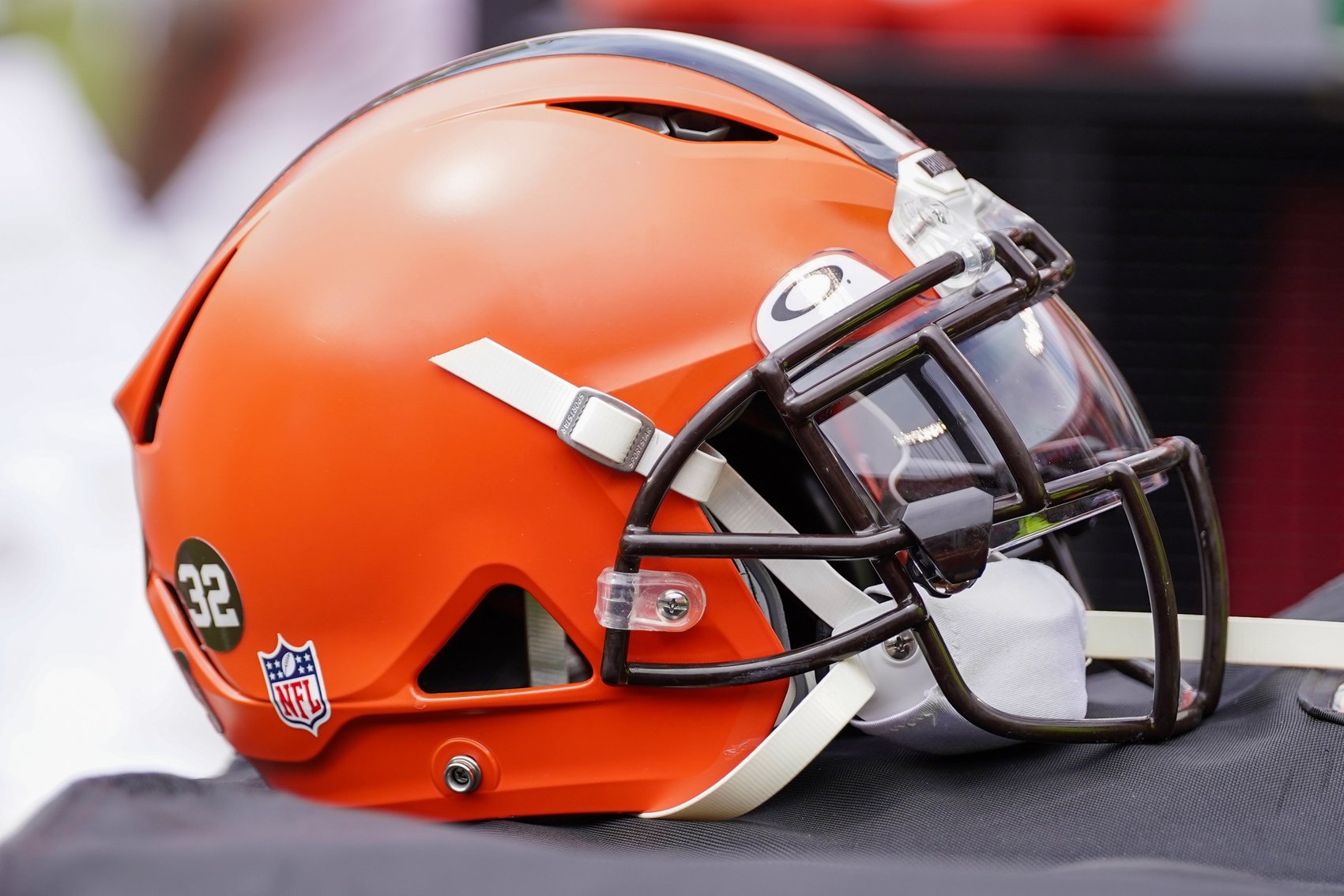 A general view of a Cleveland Browns helmet during the second half against the Kansas City Chiefs at GEHA Field at Arrowhead Stadium.