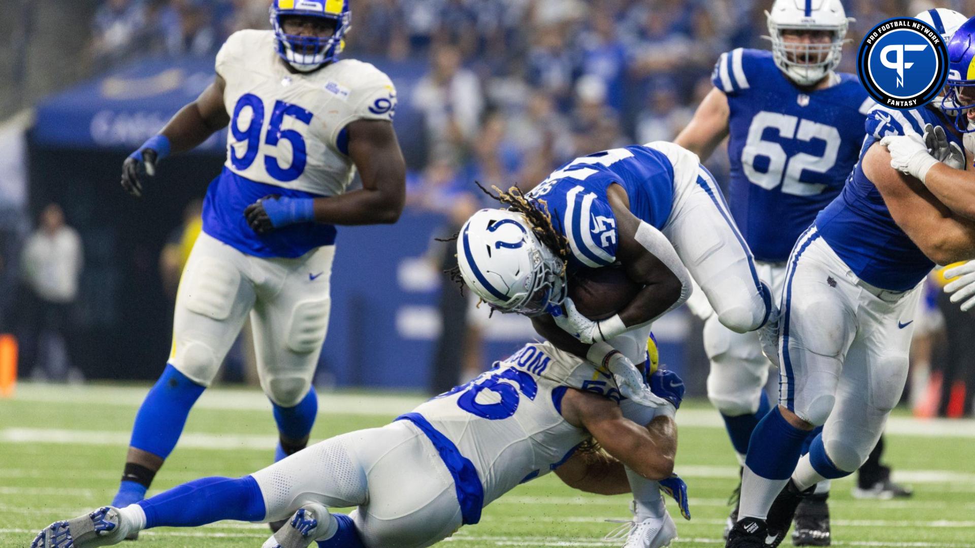Indianapolis Colts RB Trey Sermon (27) runs the ball against the Los Angeles Rams.