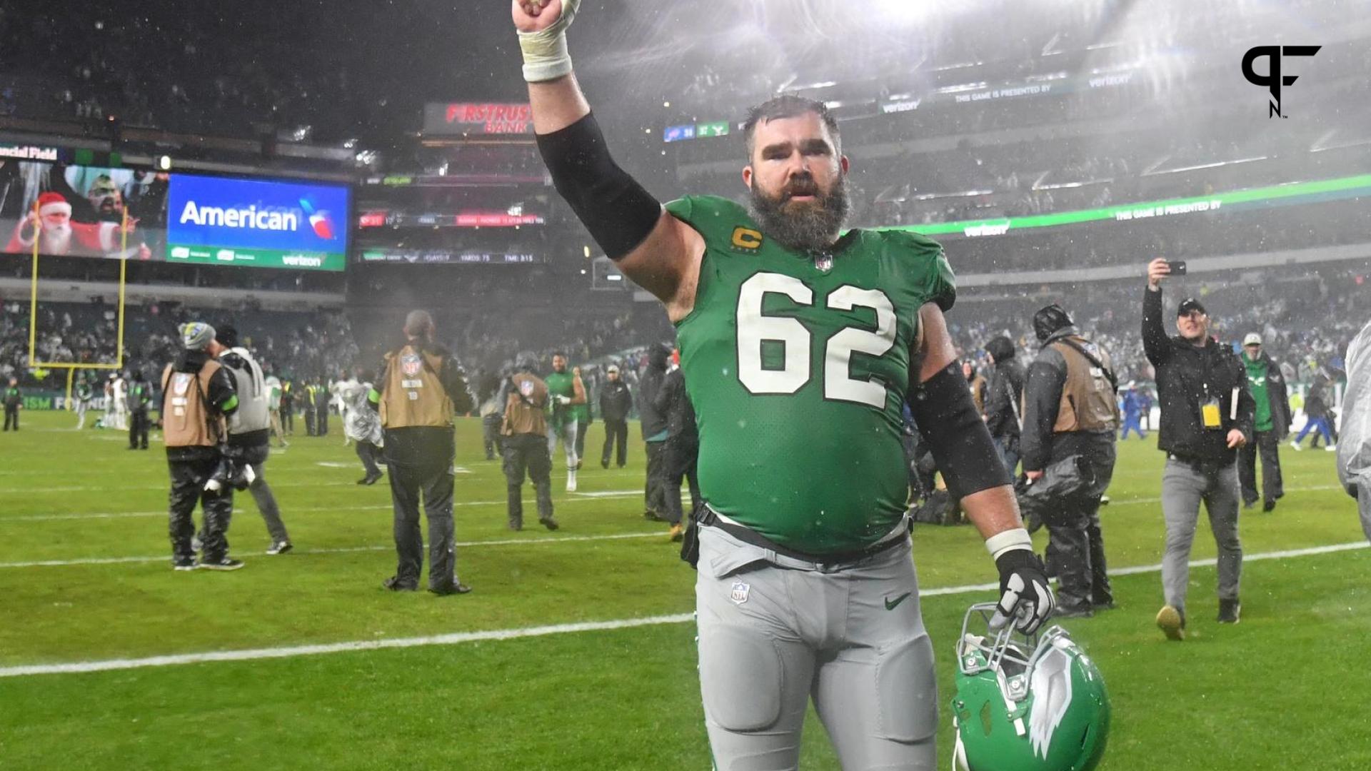 Philadelphia Eagles center Jason Kelce (62) walks off the field after overtime win against the Buffalo Bills at Lincoln Financial Field.