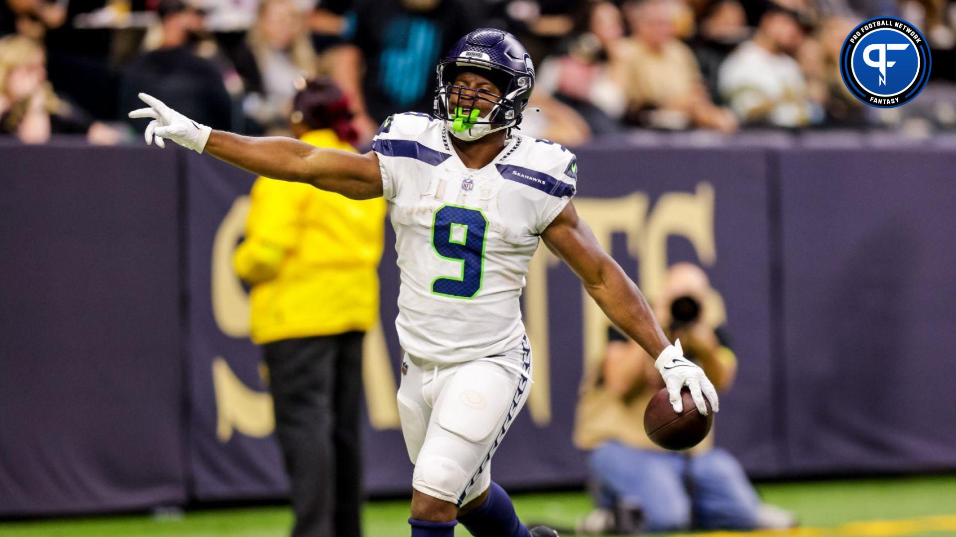 Seattle Seahawks running back Kenneth Walker III (9) rushes for a touchdown against the New Orleans Saints during the second half at Caesars Superdome.