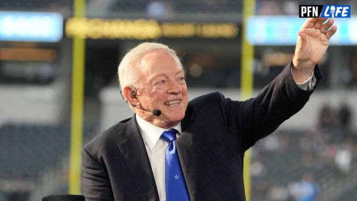 Dallas Cowboys owner Jerry Jones on the ESPN Monday Night Football Countdown set at SoFi Stadium.
